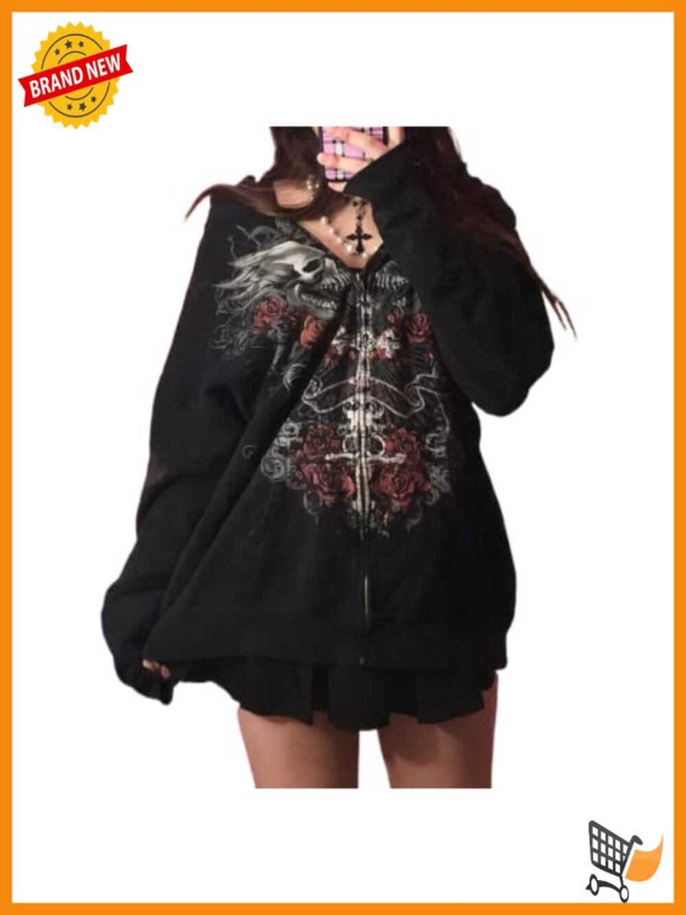 Y2K Oversized Zip Up Hoodie Long Sleeve Sweatshirt Streetwear Casual Fall